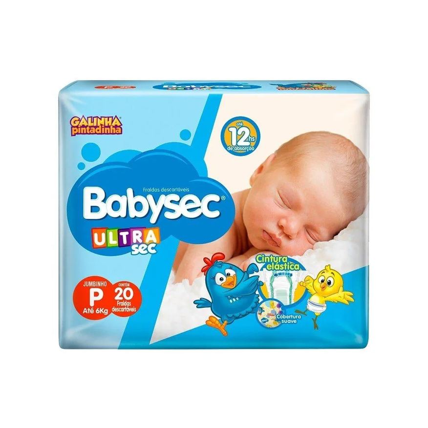 Babysec Fralda Descartável Ultra Jumbinho Galinha Pintadinha Tamanho P - 8 Pacotes com 20 Fraldas - Total 160 Tiras