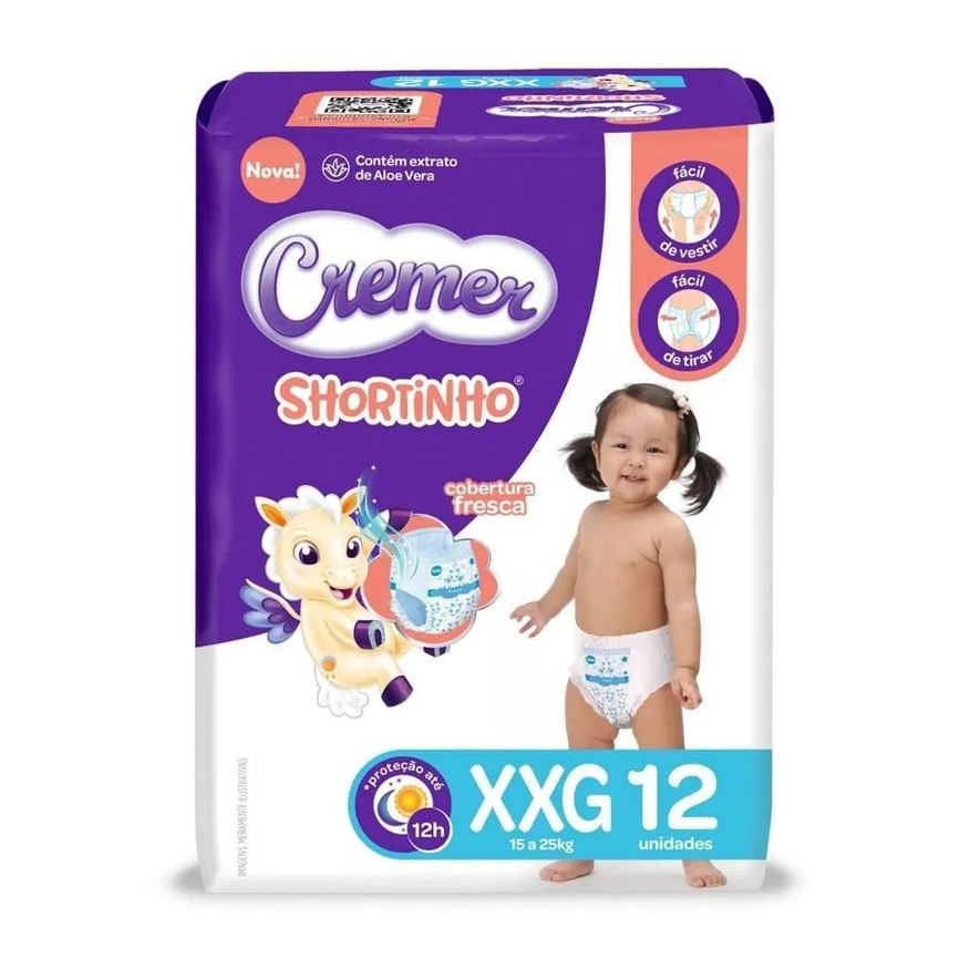 Cremer Fralda Descartável Shortinho Jumbinho Tamanho Xxg - 8 Pacotes com 12 Fraldas - Total 96 Tiras