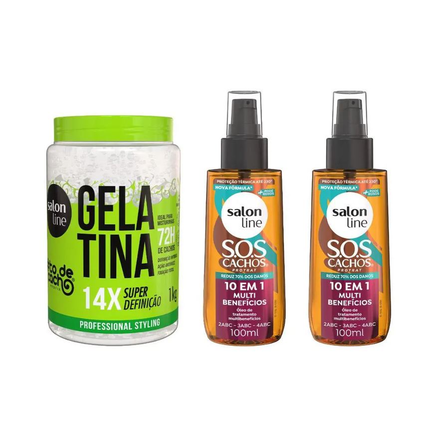Salon Line Kit Gelatina #todecacho Super Definição + 2 Óleos Sos Cachos 10 em 1 Multibenefícios