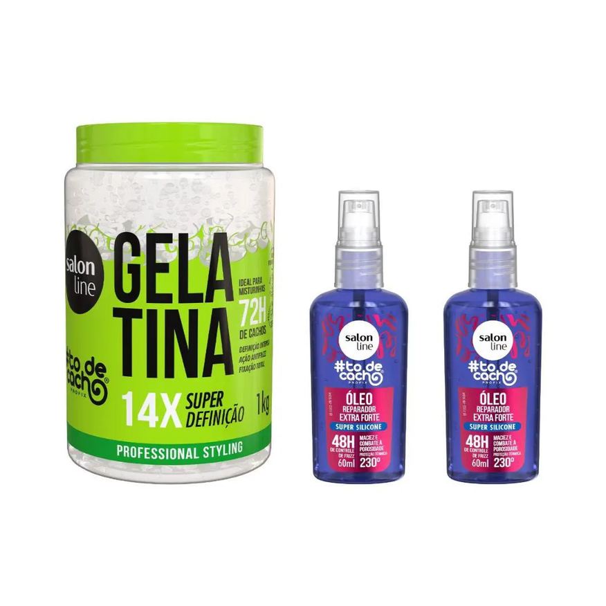 Salon Line Kit Gelatina #todecacho Super Definição + 2 Óleos Reparação Extra Forte #todecacho