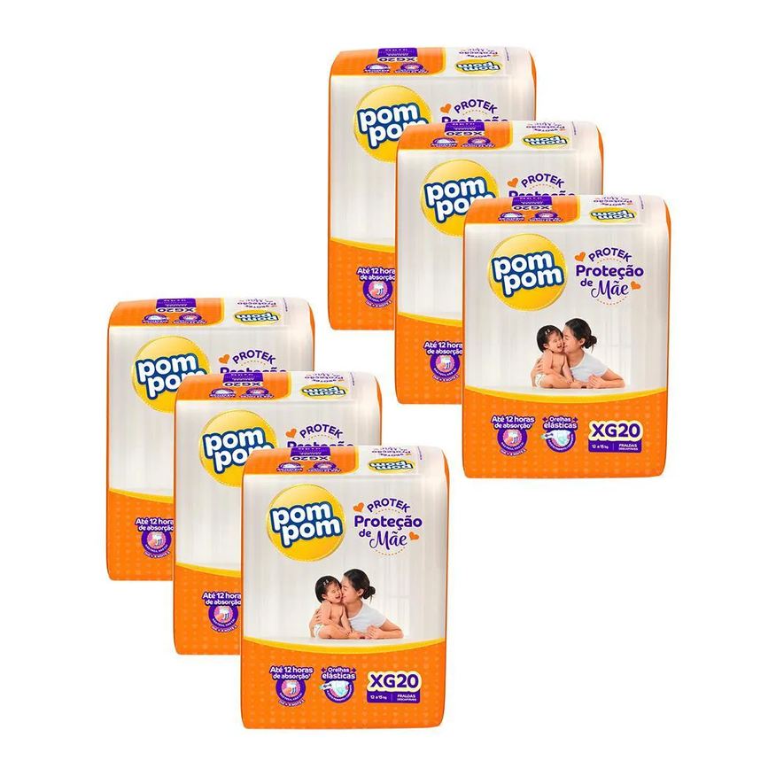 Pom Pom Kit 6 Fraldas Protek Proteção de Mãe Jumbo Xg com 20un Cada