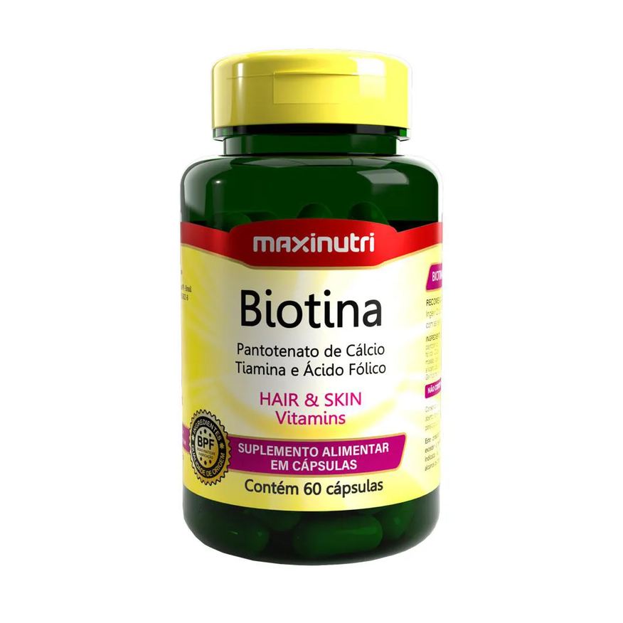 MAXINUTRI BIOTINA PANTOTENATO DE CáLCIO TIAMINA E ÁCIDO FóLICO 60 CáPSULAS