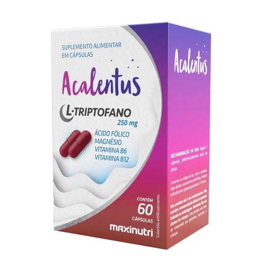 MAXINUTRI ACALENTUS L-TRIPTOFANO ÁCIDO FóLICO MAGNéSIO VITAMINA B6 E B12 60 Cápsulas