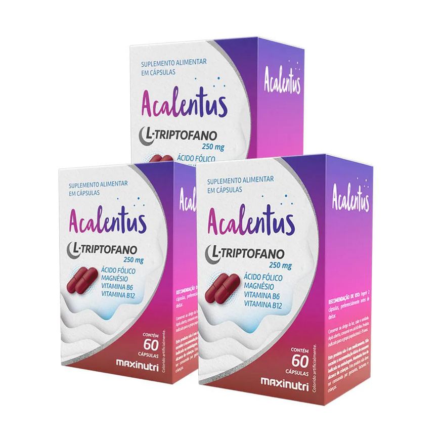 Maxinutri Kit 3 Acalentus L - Triptofano Ácido Fólico Magnésio Vitamina B6 E B12 60 cápsulas