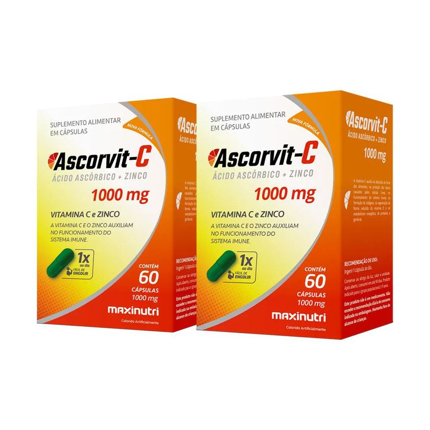 Maxinutri Kit 2 Ascorvit Ácido Ascórbico Vitamina C E Zinco 60 Cápulas