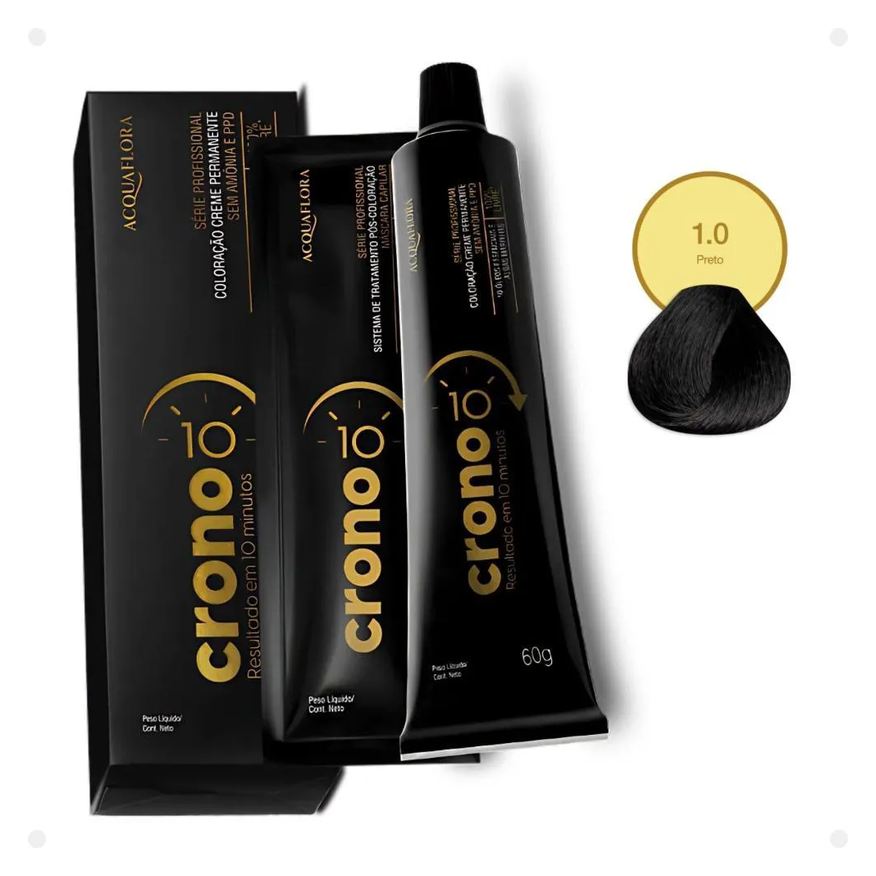 Acquaflora Coloração Creme Permanente Crono 10 Minutos 1.0 Preto 60g