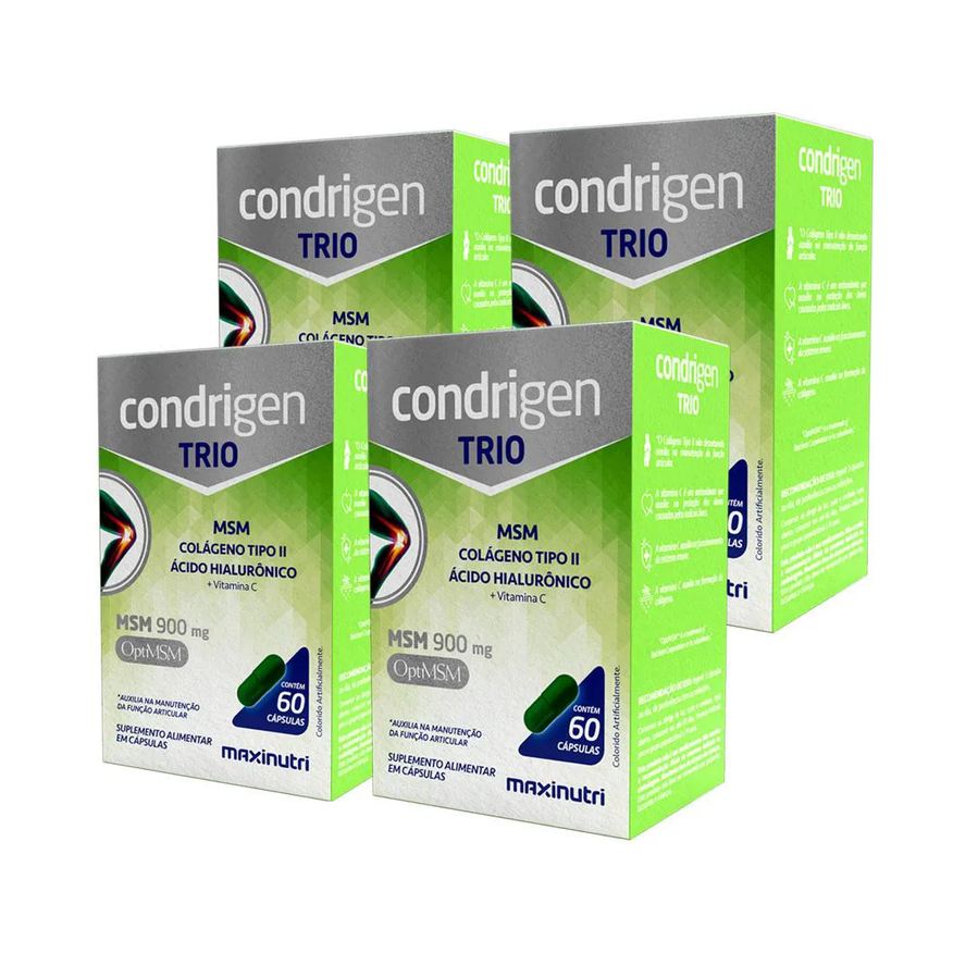 Maxinutri Kit 4 Condrigen Trio Msm Colágeno Tipo 2 + Ácido Hialurônico Vitamina C 60 cápsulas