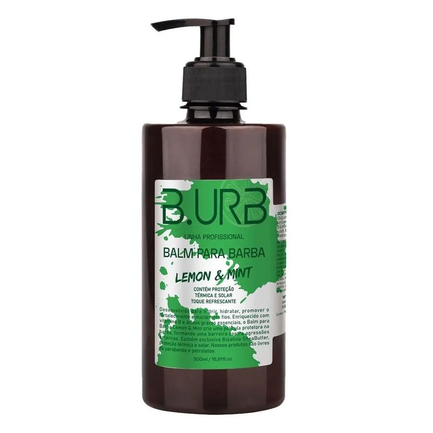 B.Urb Balm para Barba Lemon & Mint 500ml Profissional Com Proteção Solar Barba Urbana