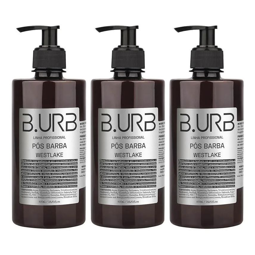 B.urb Kit 3 Loção Pós Barba Westlake 500ml Profissional Bancada Barbearia Barba Urbana