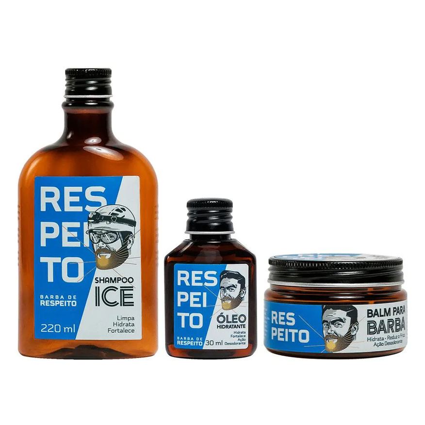 Barba de Respeito Kit Shampoo Ice + Óleo Hidratante + Balm