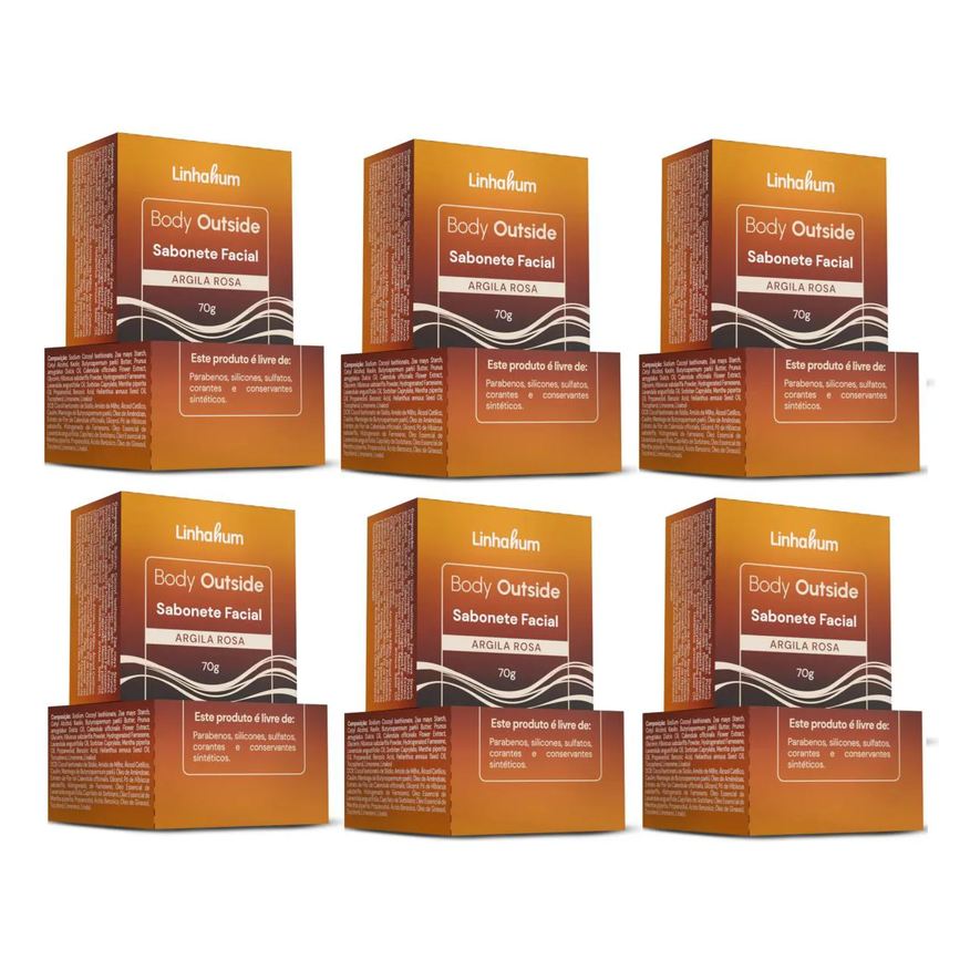 Linhahum Kit 6 Sabonete Facial Argila Rosa Body Outside 70g