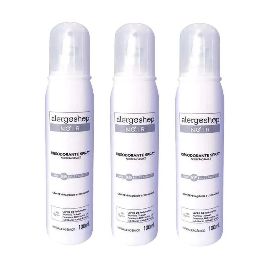 Alergoshop Kit 3 Desodorante Spray Masculino Noir Hipoalergênico 100ml
