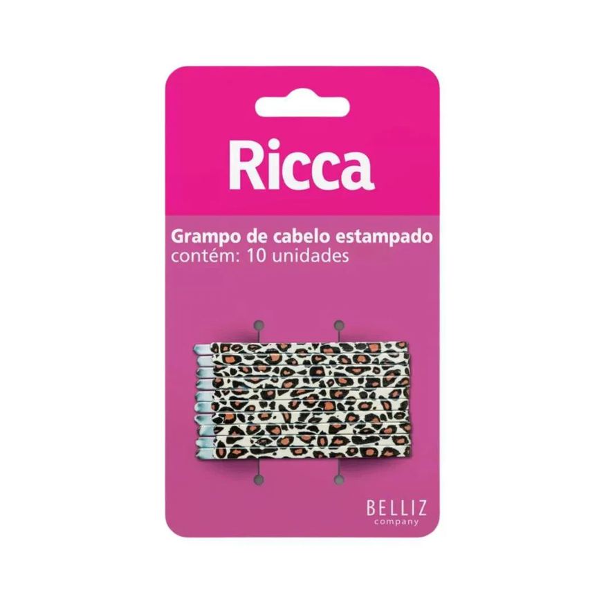 Big Universo Grampo de Cabelo Estampado Ricca Style Onça C/10un Cód.1031