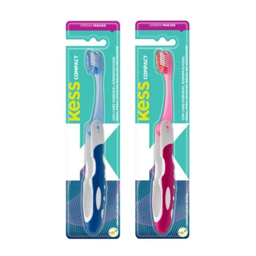 Big Universo Kit Escova Dental Compact Macia Kess Belliz Azul/rosa C/2