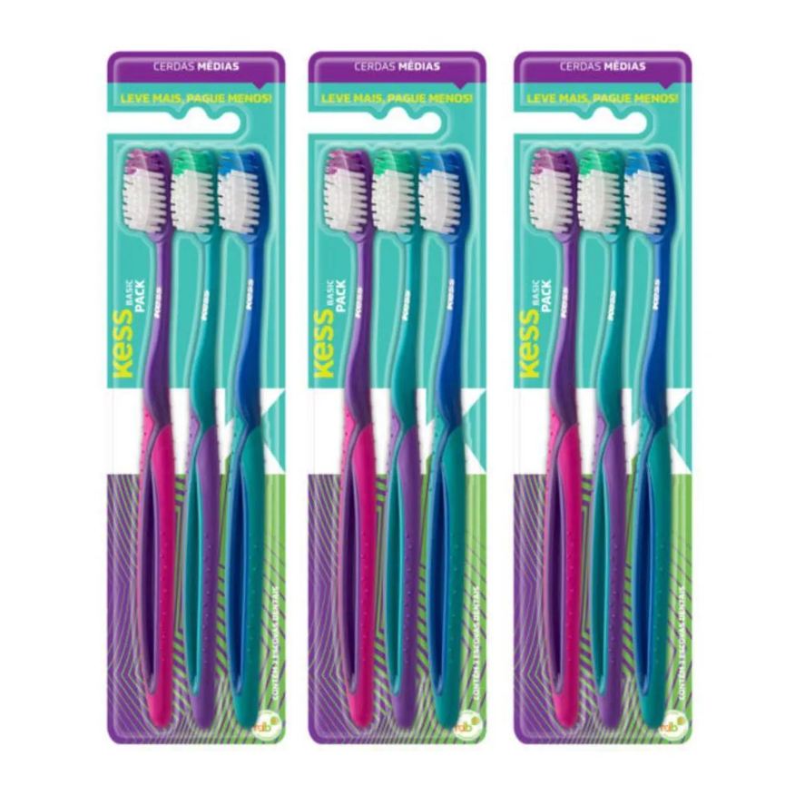 Big Universo Kit Escova Dental Kess Basic Plus Cerdas Médias Cód.2564 C/3