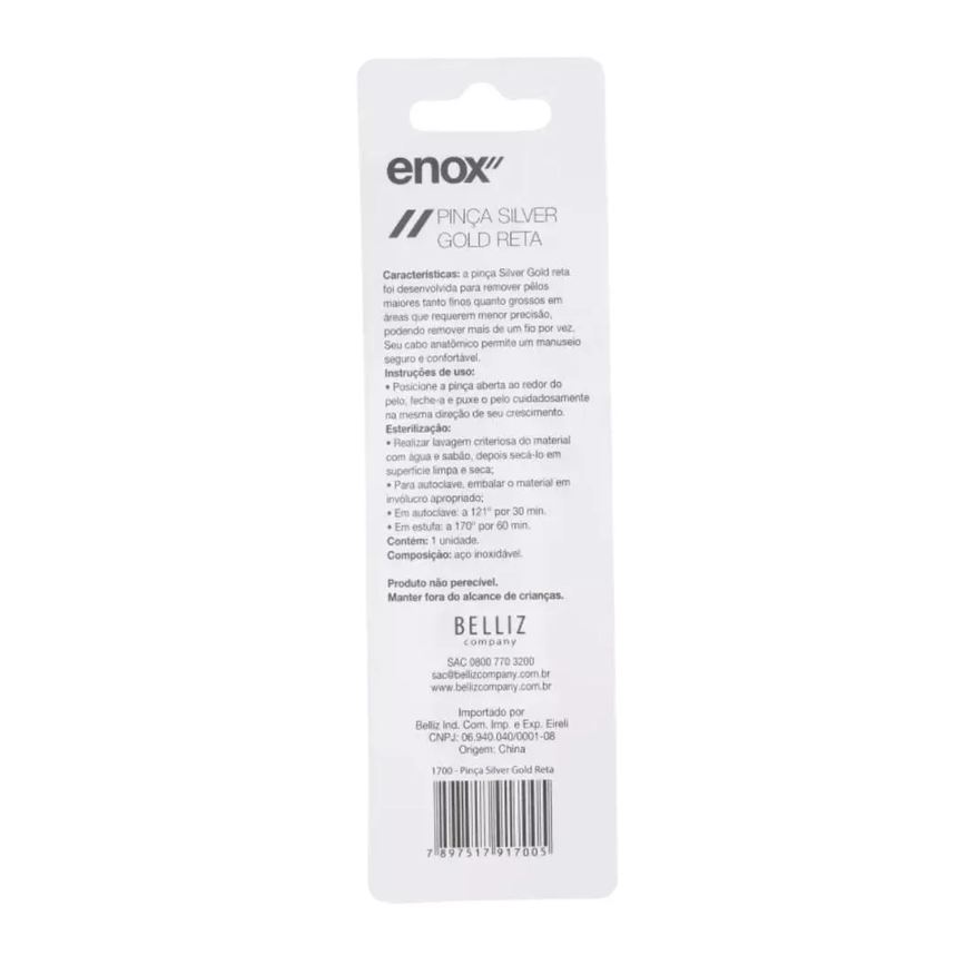 Pinças Kit Silver Gold Enox Belliz Ponta Reta Ref. 1700 C/3