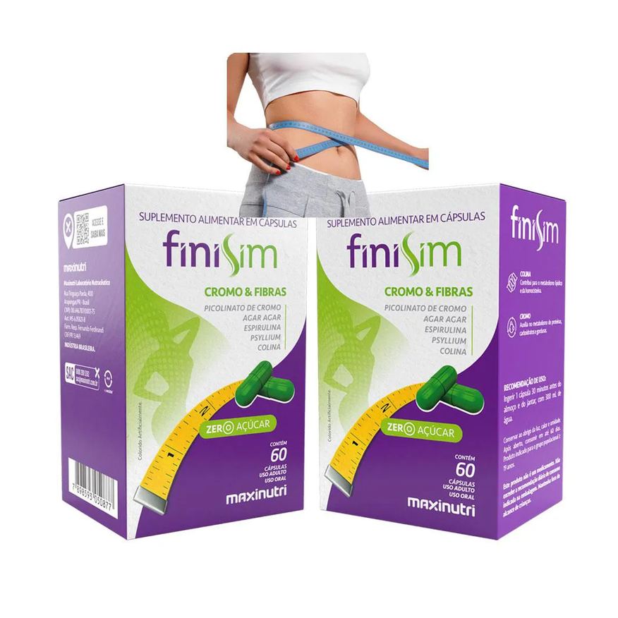 MAXINUTRI KIT 2 FINISIM CROMO COLINA ÁGAR ESPIRULINA E PSYLLIUM 60 Cápsulas
