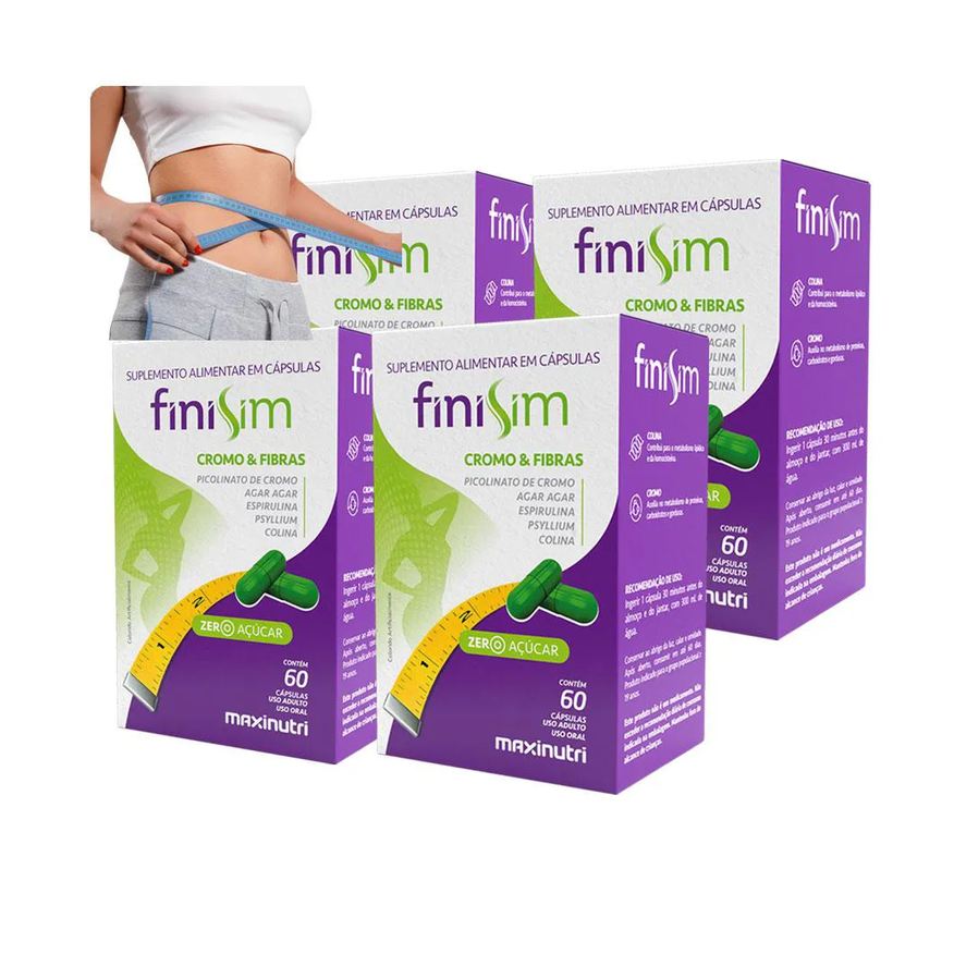 MAXINUTRI KIT 4 FINISIM CROMO COLINA ÁGAR ESPIRULINA E PSYLLIUM 60 Cápsulas