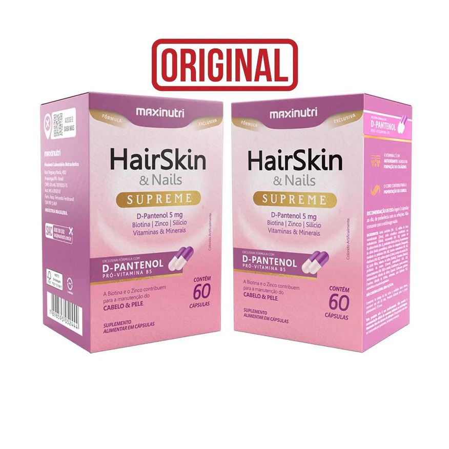MAXINUTRI KIT 2 HAIRSKIN SUPREME D-PANTENOL BIOTINA E NUTRIENTES 60 Cápsulas