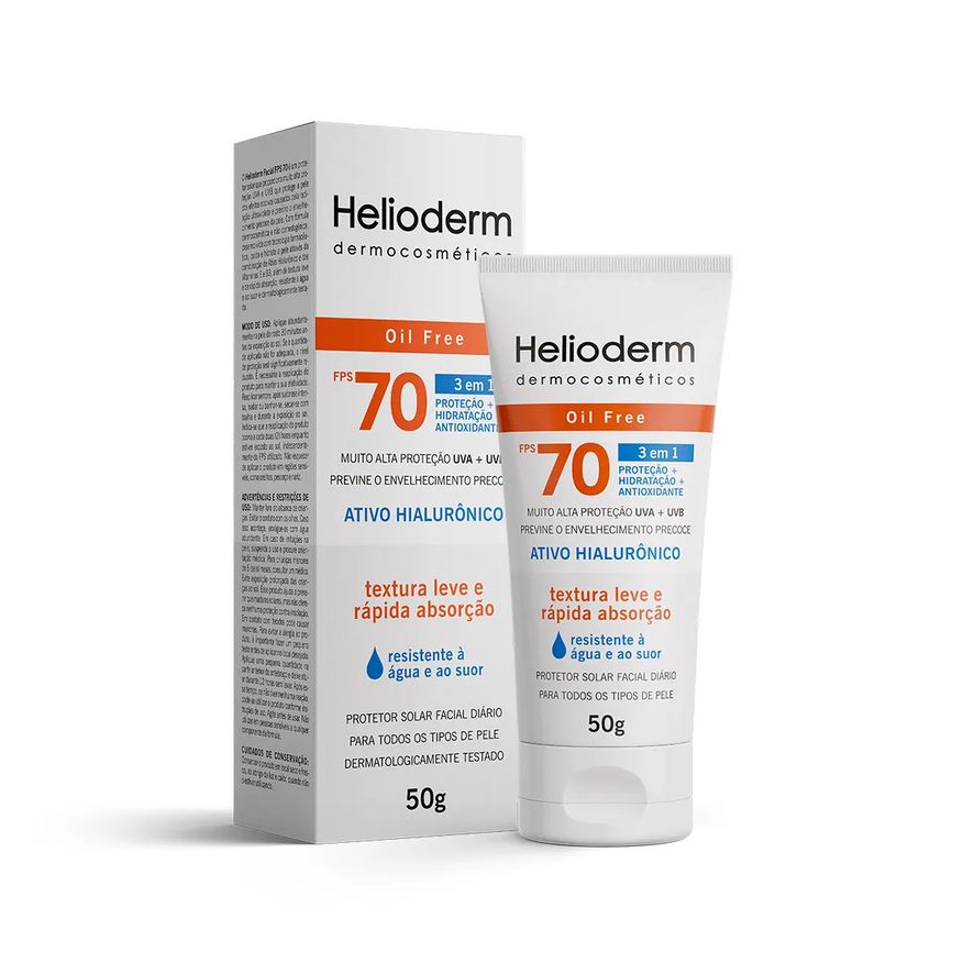 Helioderm Protetor Solar Facial FPS 70 Ativo Hialurônico 50g