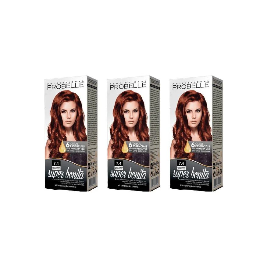 Probelle Coloraçao Super Bonita 7.4 Louro Medio Acobreado - Kit C / 3un