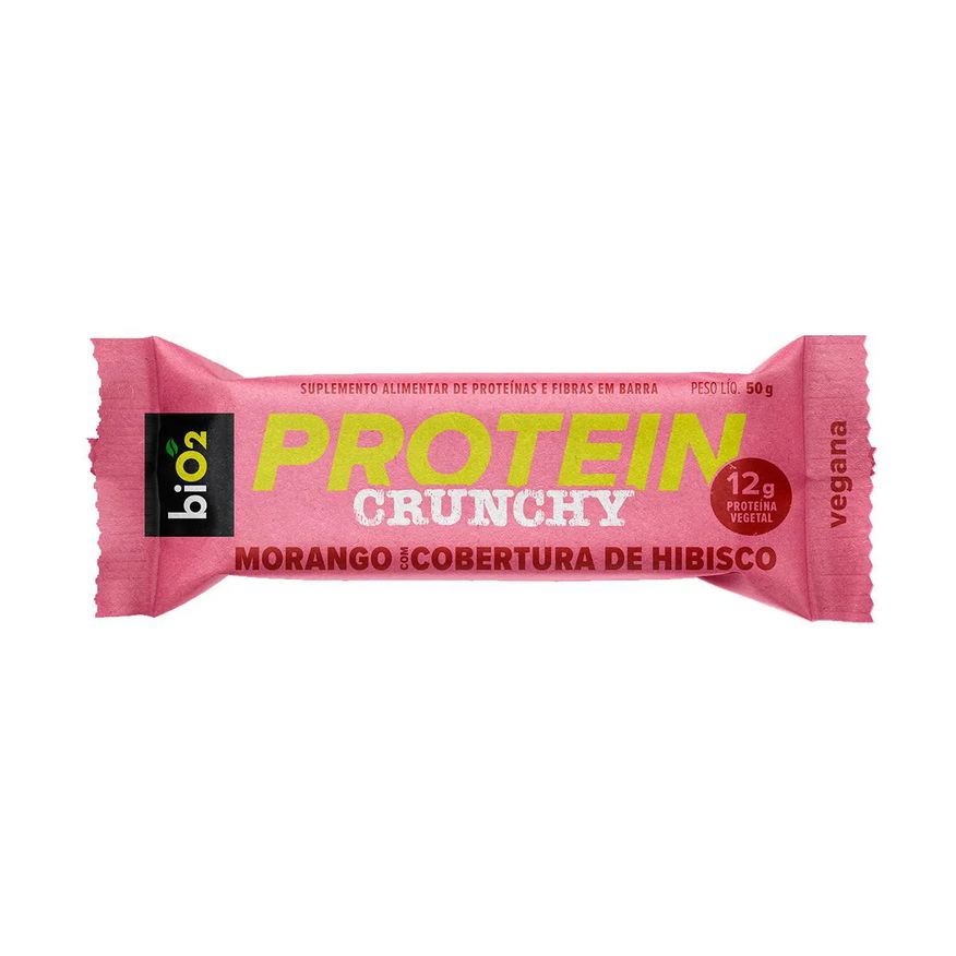 Bio 2 Barra de Proteína Vegana Bio2 Protein Crunchy Morango com Cobertura de Hibisco 50g