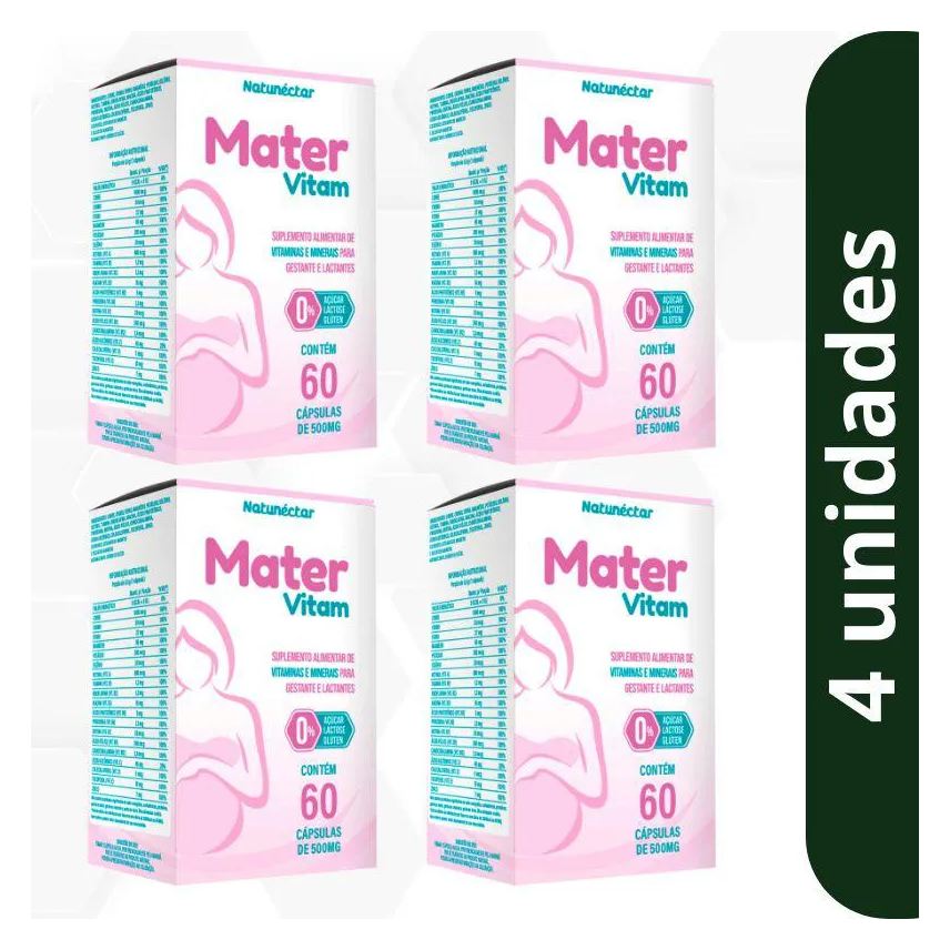 Natunéctar Kit Mater Vitam 500mg Vitamina Gestante Maternidade Gravidez Suplemento Natunectar - 4 Unid (240 Cápsulas)