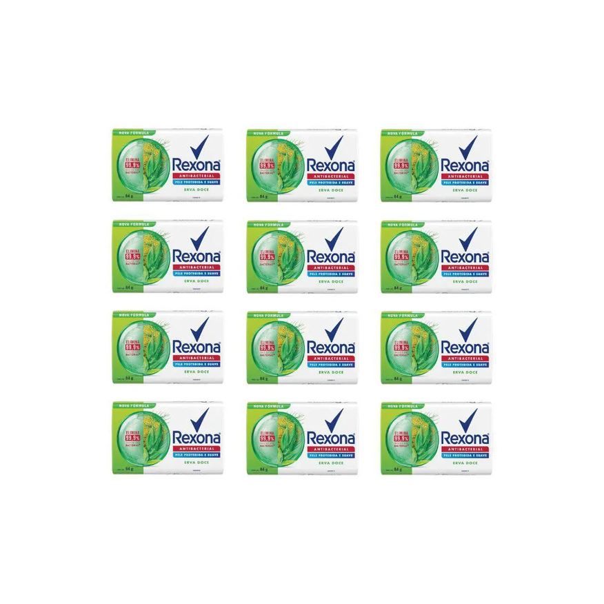 Rexona Sabonete Antibacteriano Erva Doce 84g - Kit C / 12un