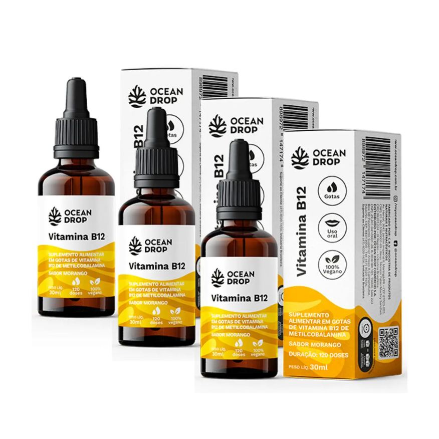 Ocean Drop 3x Vitamina B12 Metilcobalamina Morango 30ml