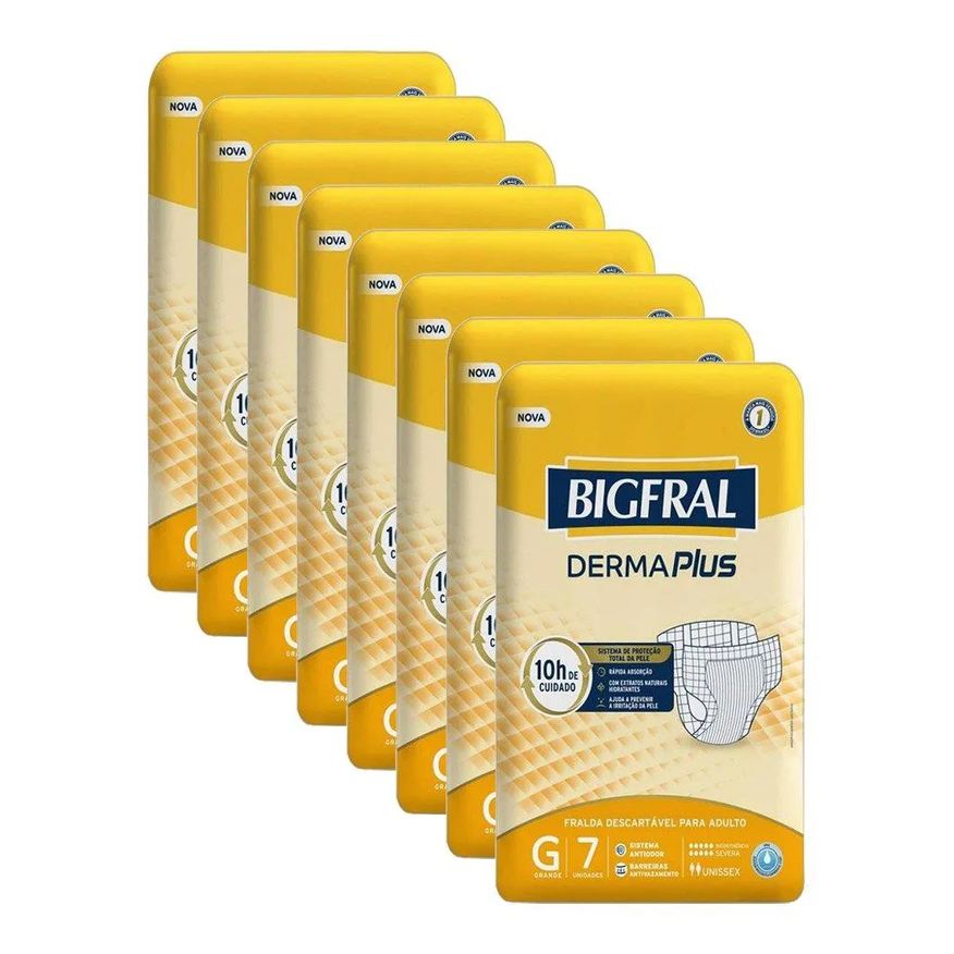 Bigfral Fralda Geriátrica Derma Plus G - 8 Pacotes C/ 7 Fraldas