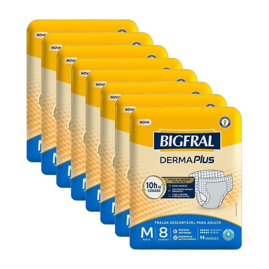 Bigfral Fralda Geriátrica Derma Plus M - 8 Pacotes C/ 8 Fraldas