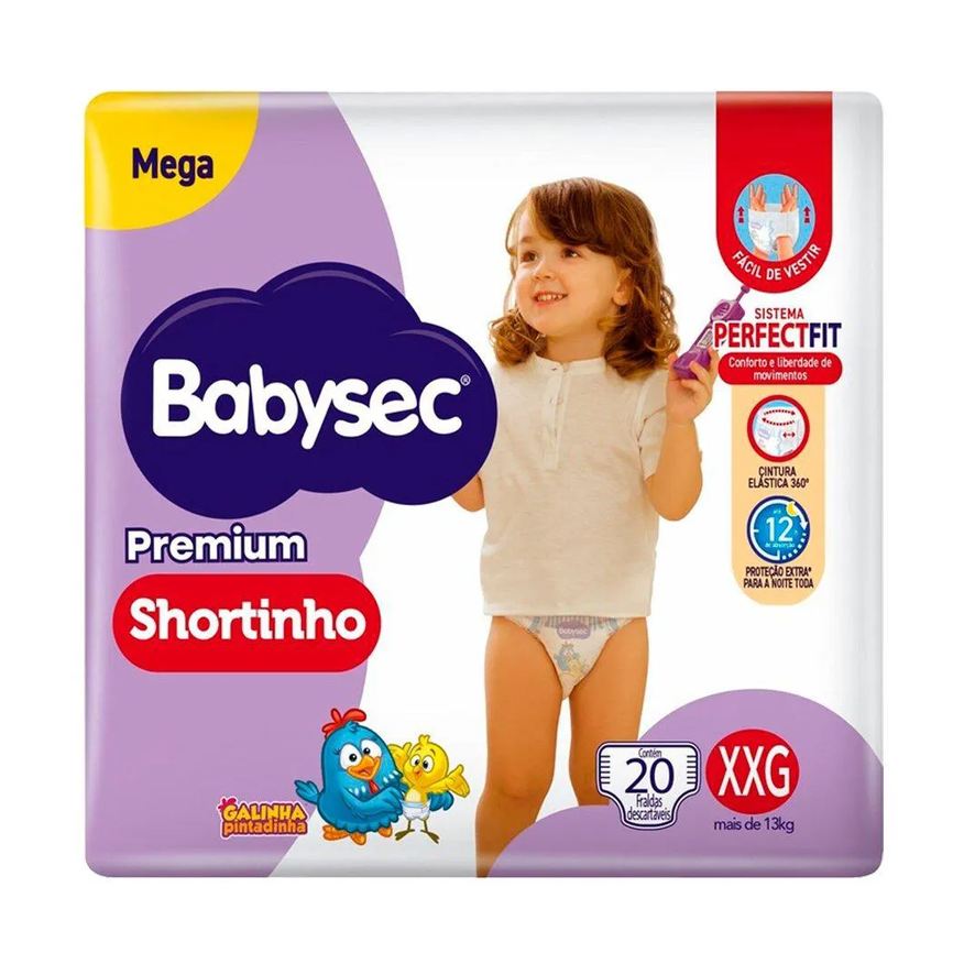 Babysec Fralda Descartável Shortinho Mega Tamanho Xxg - 6 Pacote com 20 Fraldas - Total 120 Tiras