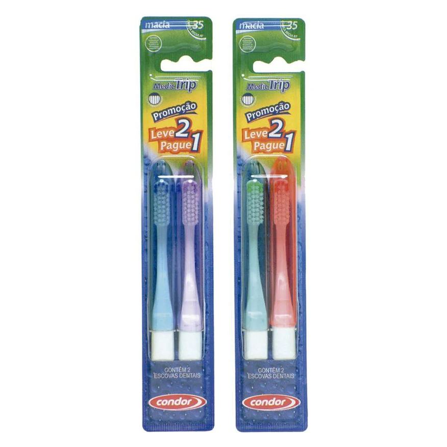 Condor Escova Dental Trip 8035-0 - 6 Embalagens com 2 unidades