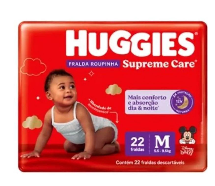 Huggies Fralda Descartável Roupinha Supreme Care Jumbo Tamanho M - 9 Pacotes com 22 Fraldas - Total 198 Tiras