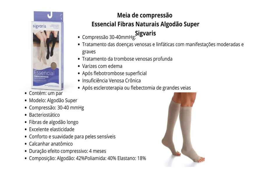 SIGVARIS MEIA ALGODãOSUPER 3/4 30-40MMHG 283 PONTEIRA ABERTA M2