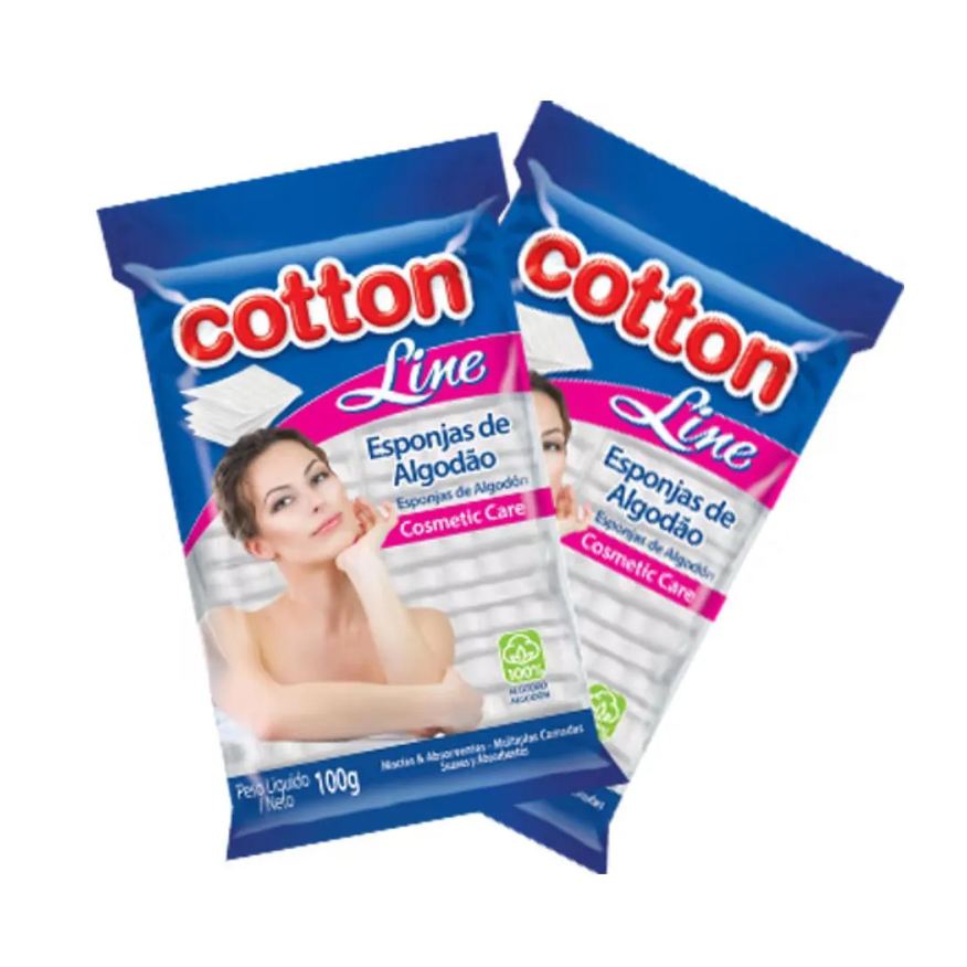 Cotton Line Algodão Esponja Facial 100g Macio e Absorvente Kit C/ 2 Pacotes