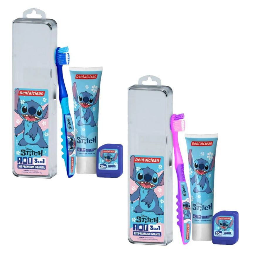 Dentalclean Kit Premium Infantil 3em1 Stitch - Rosa/azul