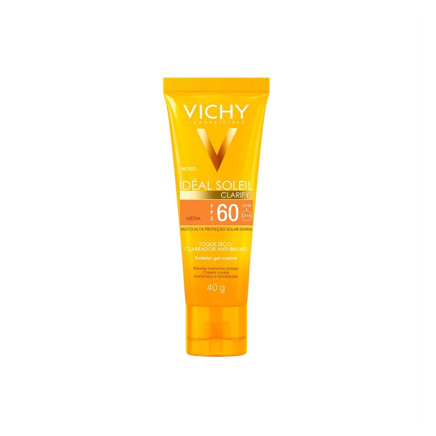 Ideal Soleil Protetor Solar Facial Vichy Idéal Soleil Clarify FPS 60 Média Proteção e Uniformização para Tom Médio 40g