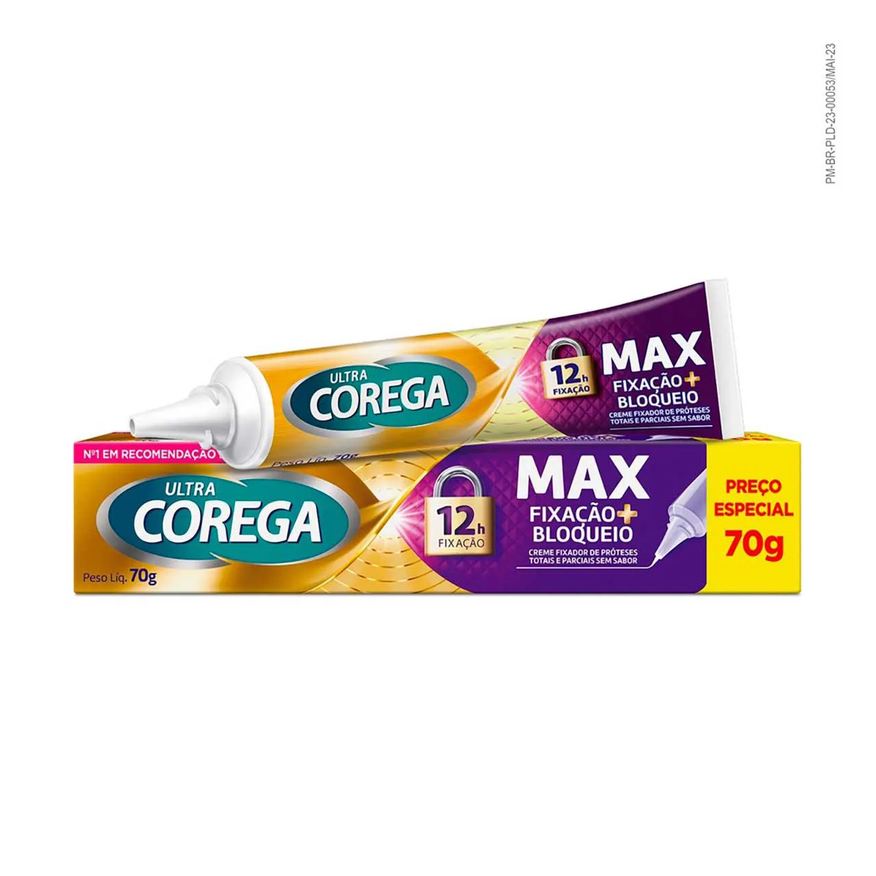 Fixador Creme de Dentadura Ultra Corega Max Fixação + Bloqueio Sem Sabor 70g