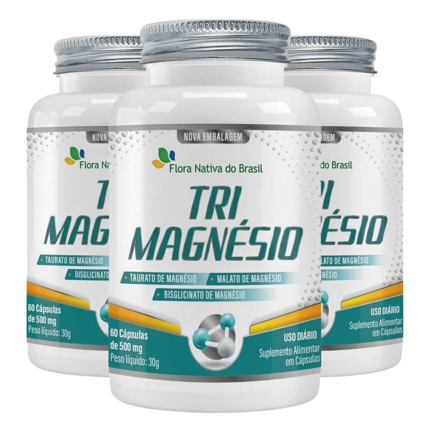 Flora Nativa Do Brasil Kit 3x Tri Magnésio Taurato, Malato e Bisglicinato 60 Cápsulas- Flora Nativa