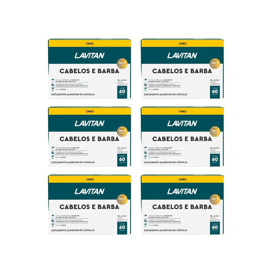 Cimed Kit 6 Lavitan Homem Cabelos e Barba - 60 cápsulas