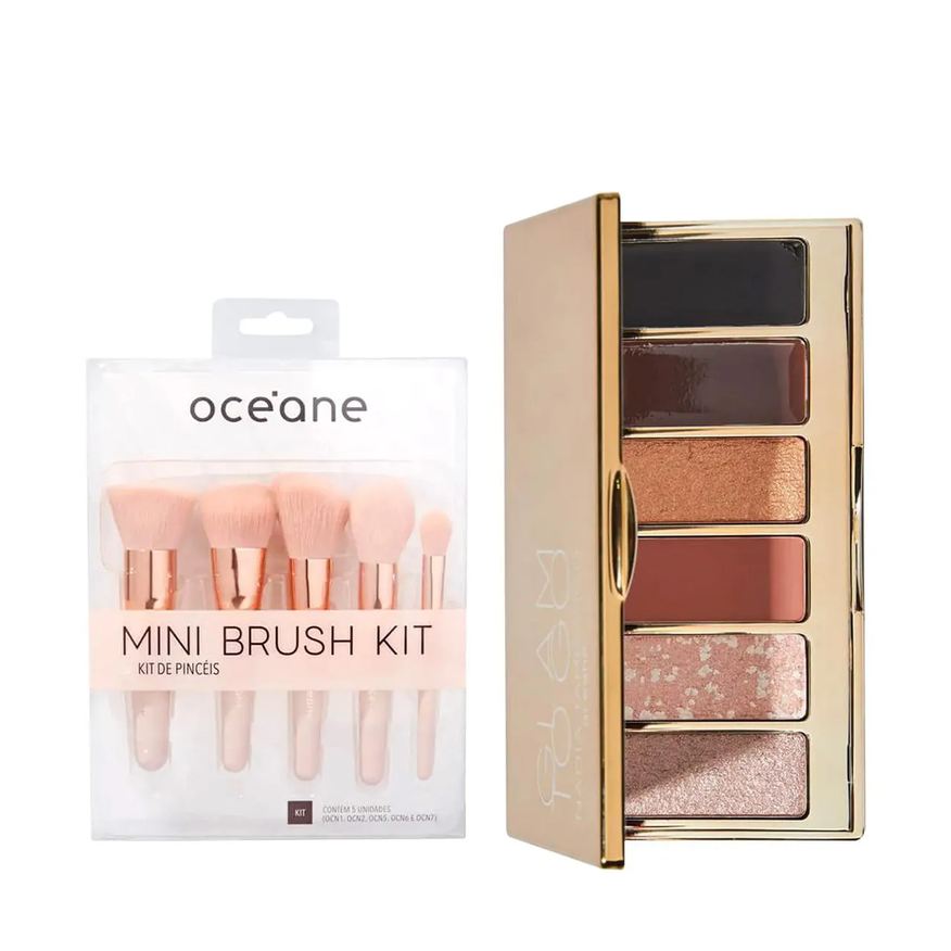 Océane Kit Mini Kit com 5 Pincéis e Glam To Go Palette Paleta de Sombras (2 Produtos)