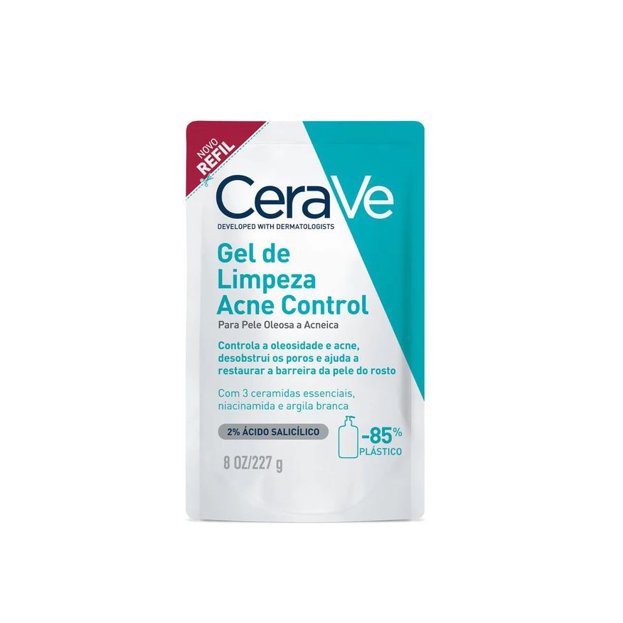 Cerave Refil Gel de Limpeza Acne Control Pele Oleosa a Acneica Refil Antiacne com Ácido Salicílico 227g