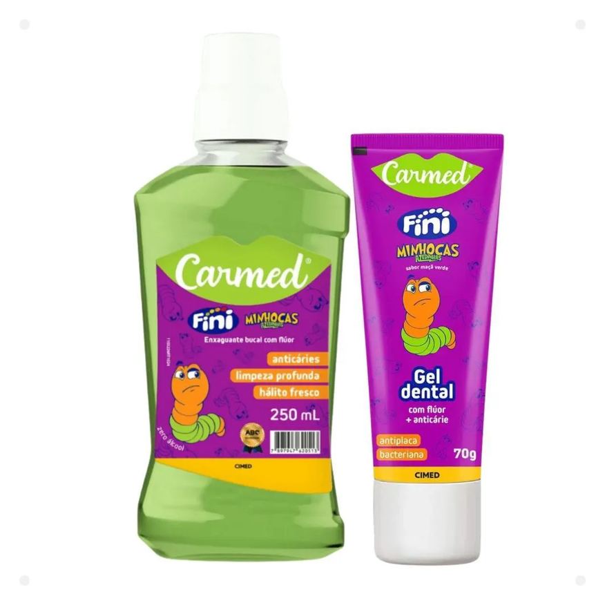 Carmed Kit Fini Minhocas Azedinhas: Gel Dental 70g e Enxaguante Bucal 250ml