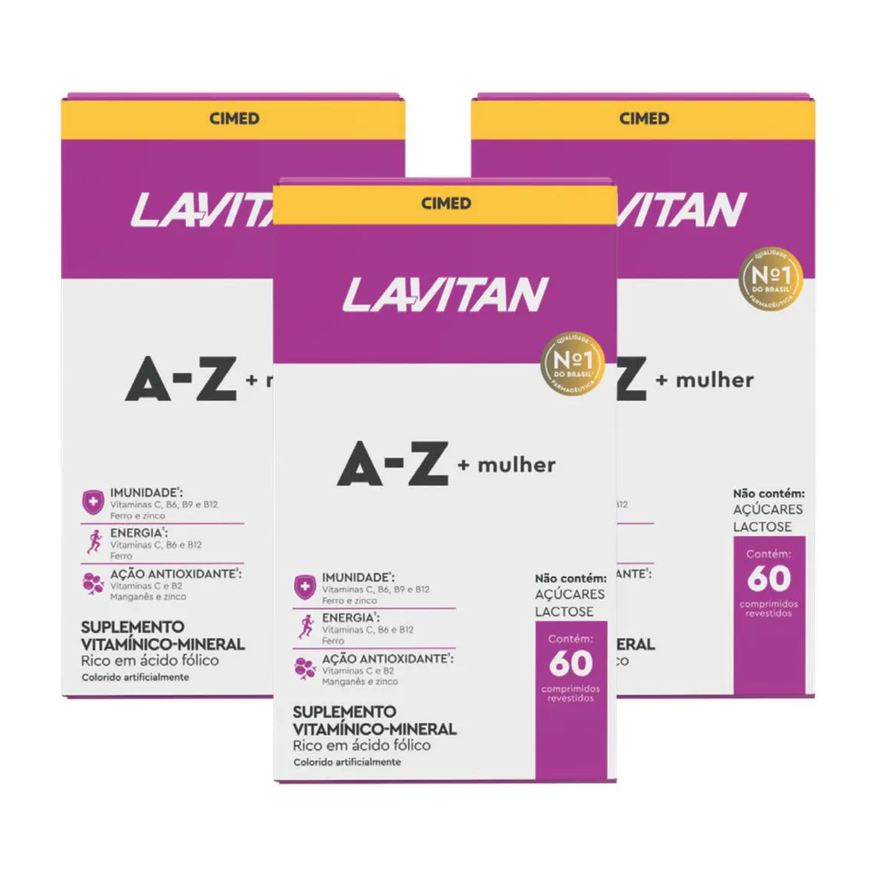 Cimed Lavitan Mulher + Az Kit 3 Caixas com 60 Vitaminas Saude Feminina