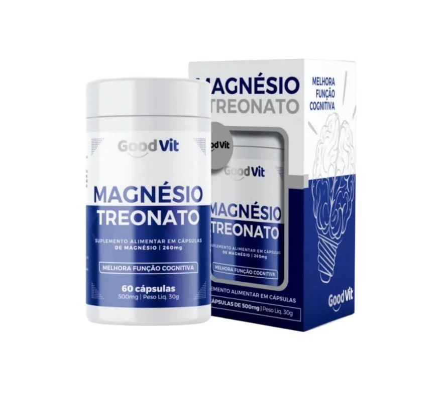 Good Vit Magnésio Treonato 60 Cápsulas 500mg Melhora Função Cognitiva e Alivia A Enxaqueca