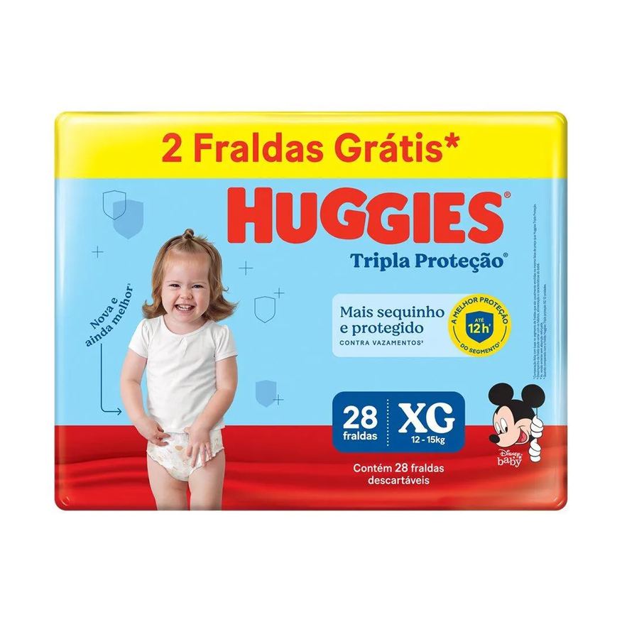 Huggies Fralda Descartável Tripla Proteção Mega Tamanho Xg - 9 Pacotes com 28 Fraldas - Total 252 Tiras - Leve 2 Tiras