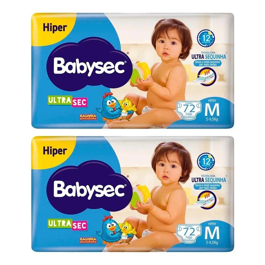 Babysec Fralda Descartável Ultra Tamanho M - 2 Pacotes com 72 Fraldas - Total 144 Tiras