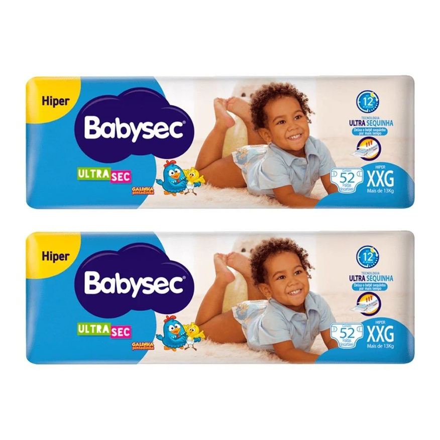 Babysec Fralda Descartável Ultra Hiper Tamanho Xxg - 2 Pacotes com 52 Fraldas - Total 104 Tiras