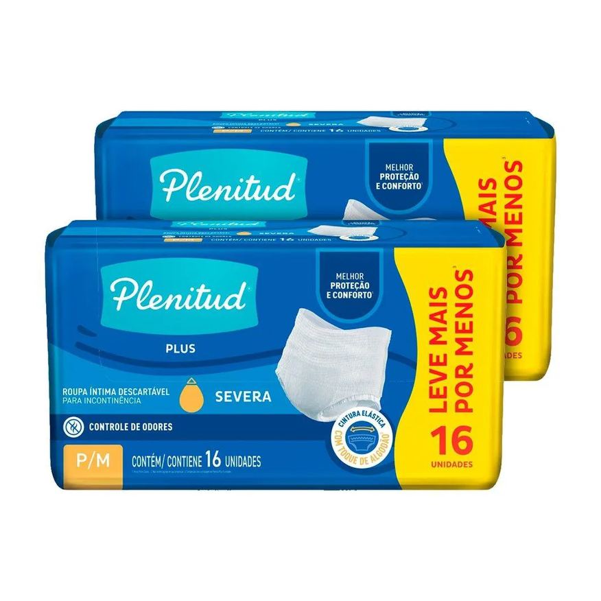 Plenitud Roupa Íntima Protect Plus Tamanho P/m - 2 Pacotes com 16 Fraldas - Total 32 Tiras